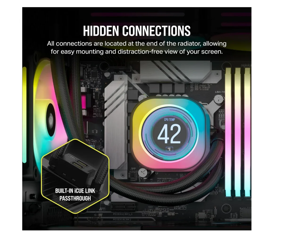 CORSAIR iCUE LINK H100i LCD Liquid CPU Cooler - 2.1" IPS LCD Screen - Image 4