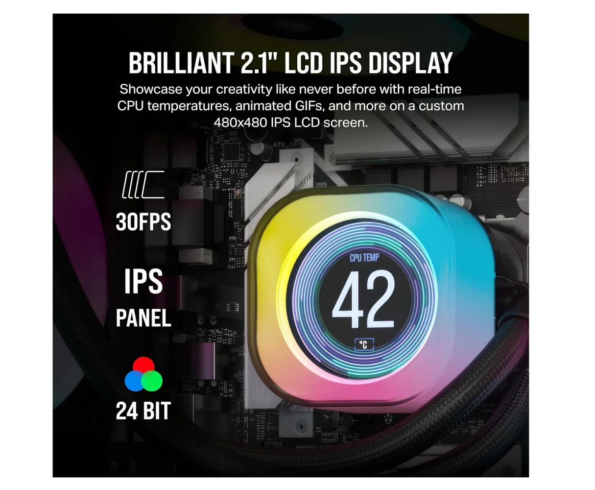 CORSAIR iCUE LINK H100i LCD Liquid CPU Cooler - 2.1" IPS LCD Screen - Image 7
