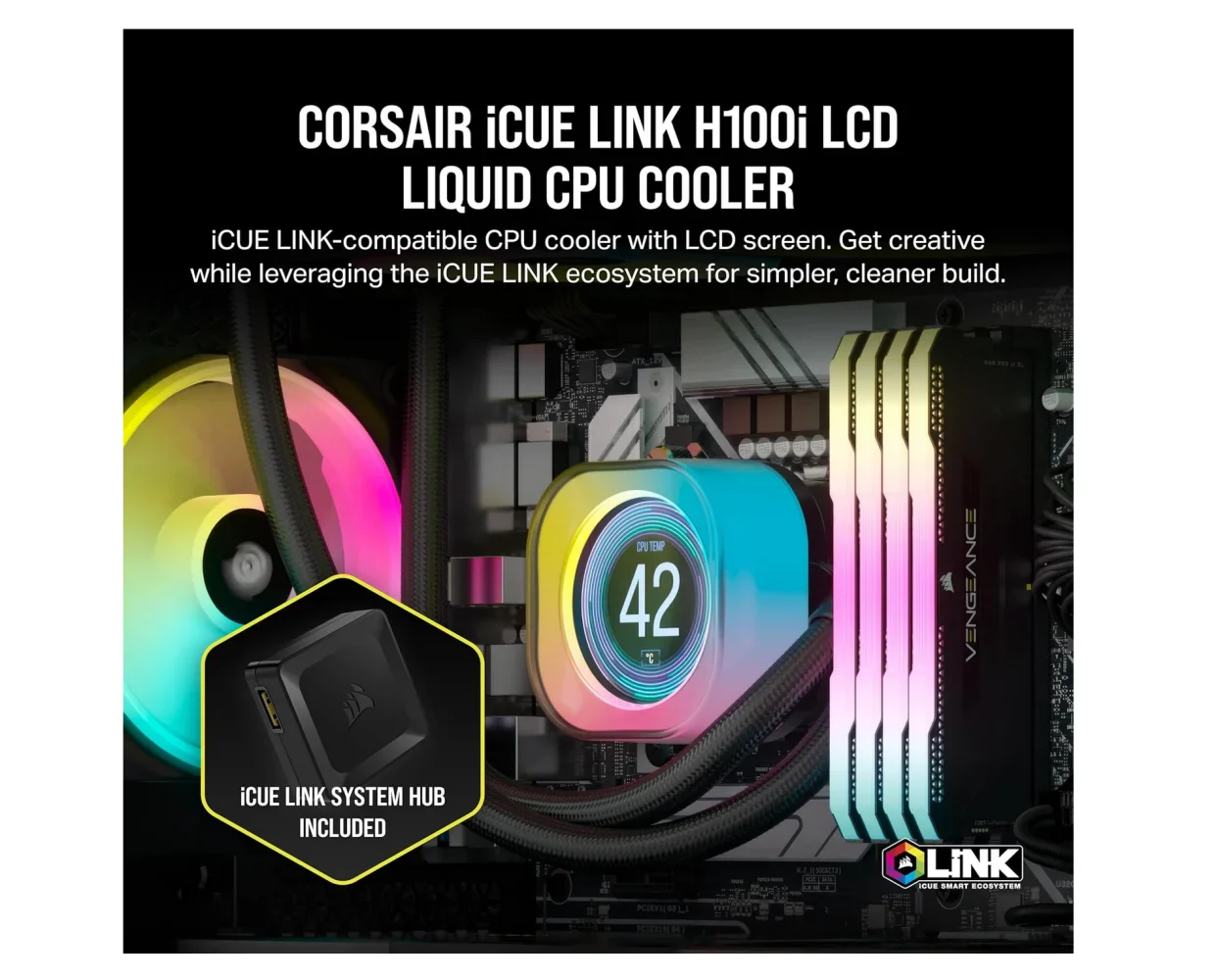 CORSAIR iCUE LINK H100i LCD Liquid CPU Cooler - 2.1" IPS LCD Screen - Image 9