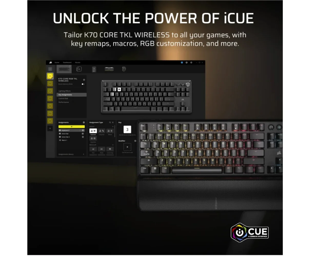 Corsair K70 CORE TKL RGB Wireless Mechanical Gaming Keyboard - MLX Red Switch - Image 3