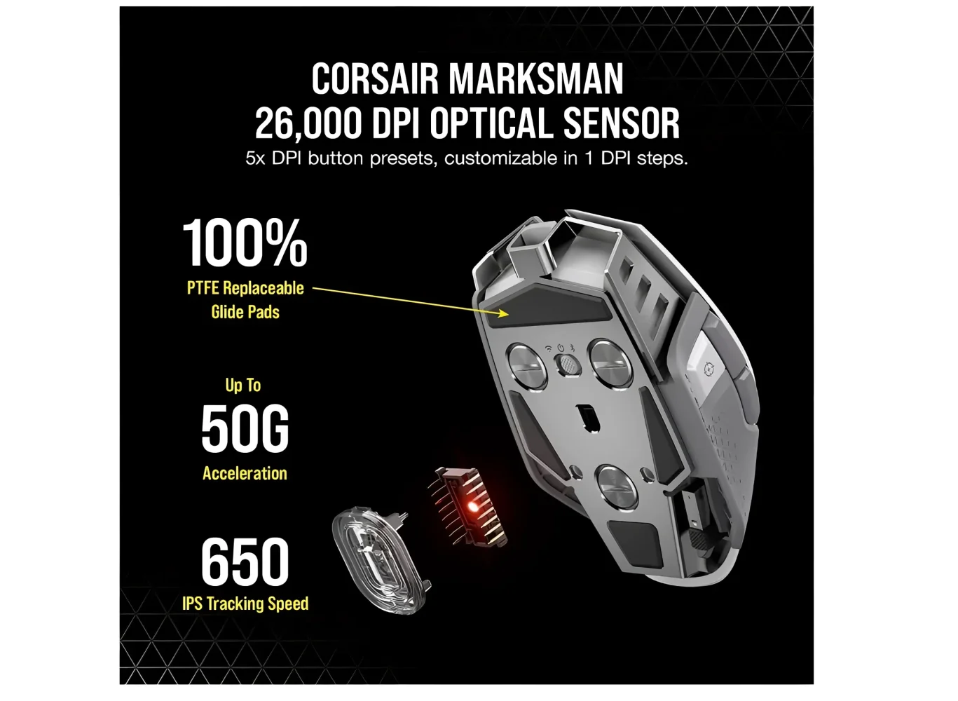 Corsair M65 RGB ULTRA Optical Silver Alu Wireless Gaming Mouse - White - Image 4