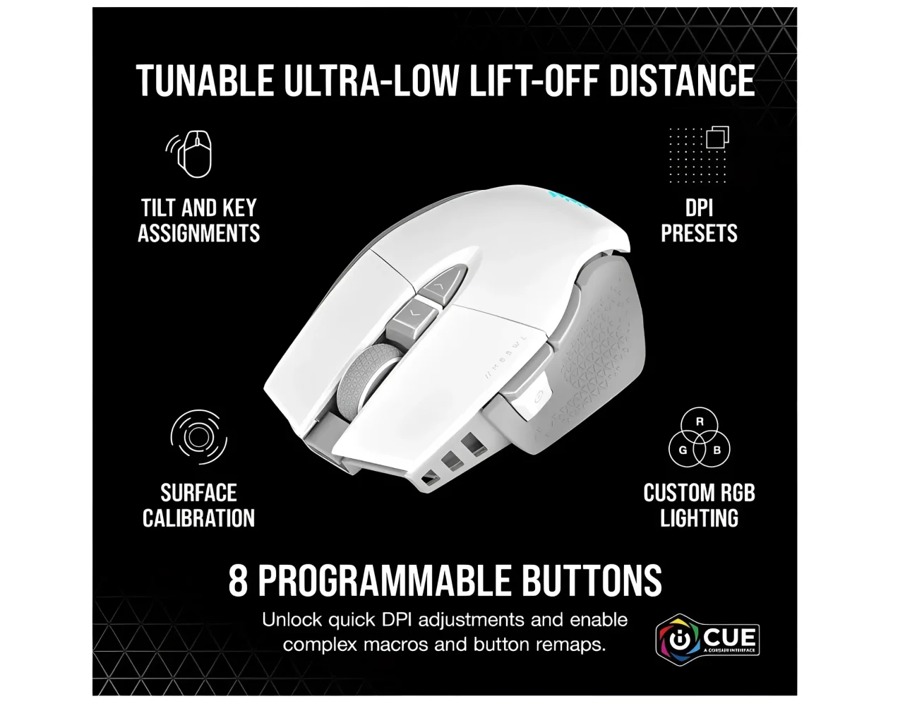 Corsair M65 RGB ULTRA Optical Silver Alu Wireless Gaming Mouse - White - Image 7