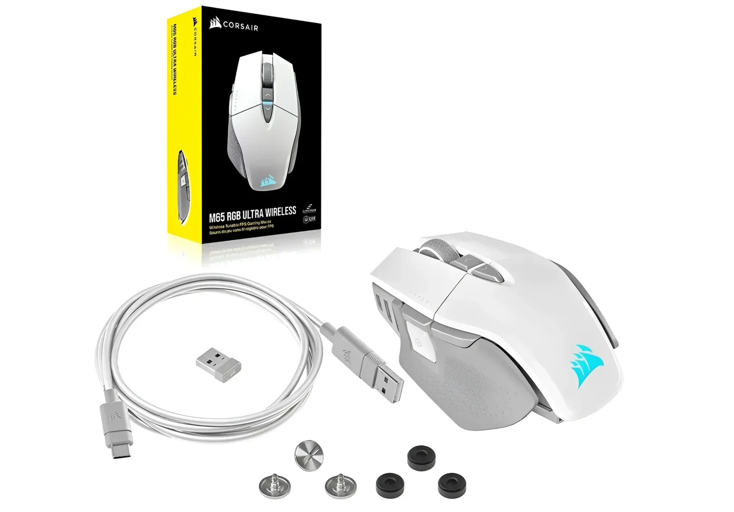 Corsair M65 RGB ULTRA Optical Silver Alu Wireless Gaming Mouse - White - Image 8