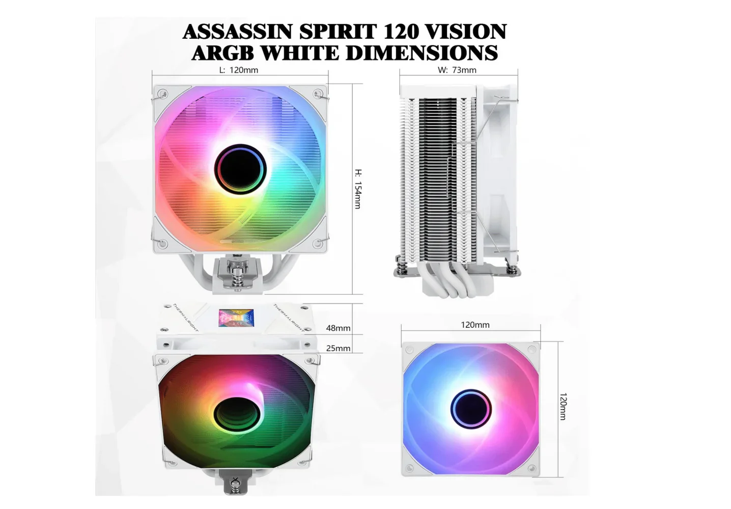 Thermalright Assassin Spirit 120 Vision ARGB White CPU Cooler - 1.5" 240p LCD Display - Image 3