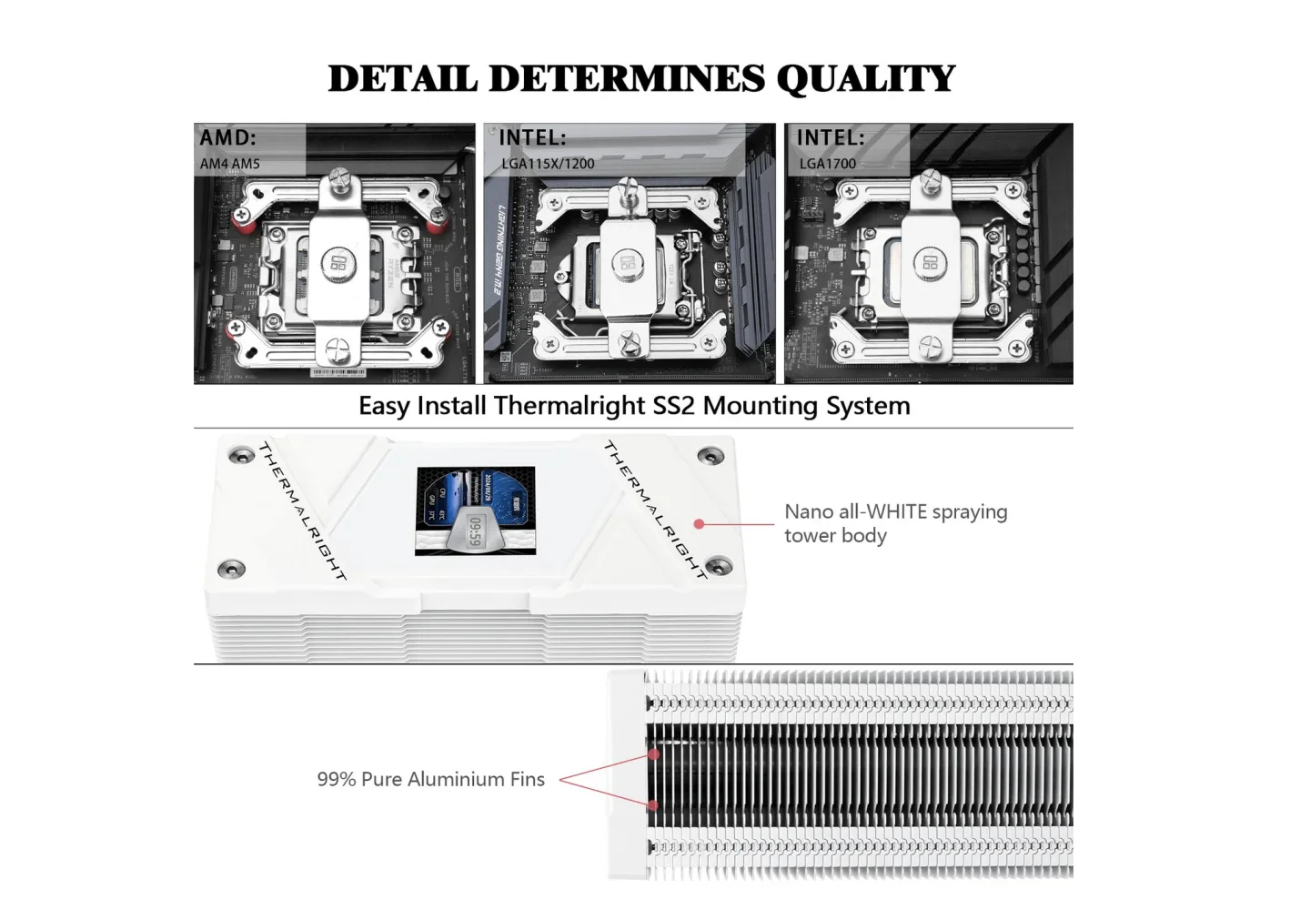 Thermalright Assassin Spirit 120 Vision ARGB White CPU Cooler - 1.5" 240p LCD Display - Image 4